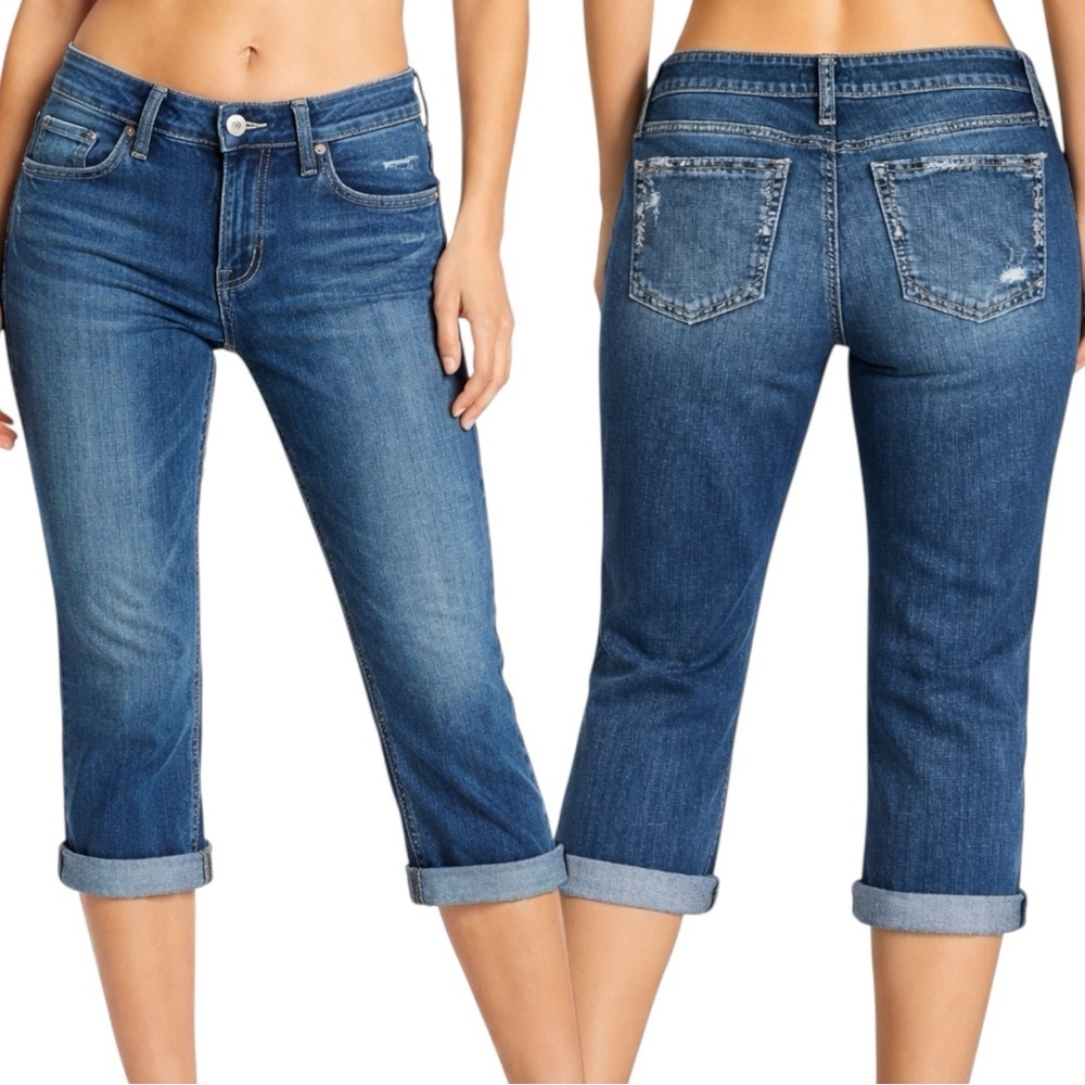 Silver Jeans Elyse Mid Rise Curvy Capri W28 Medium Indigo Wash